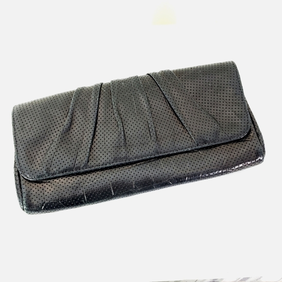 Lauren Merkin black perforated leather flap top clutch - Picture 1 of 7